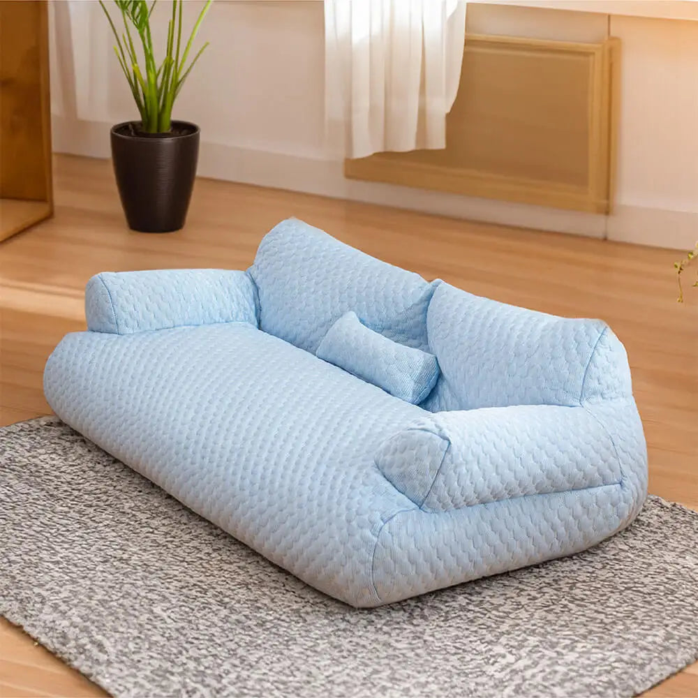 Factory Wholesale Custom Ice Silk Cooling Pet Bed Breathable Washable Dog Cat Sofa Couch Bed With Pillows Dog Accessories