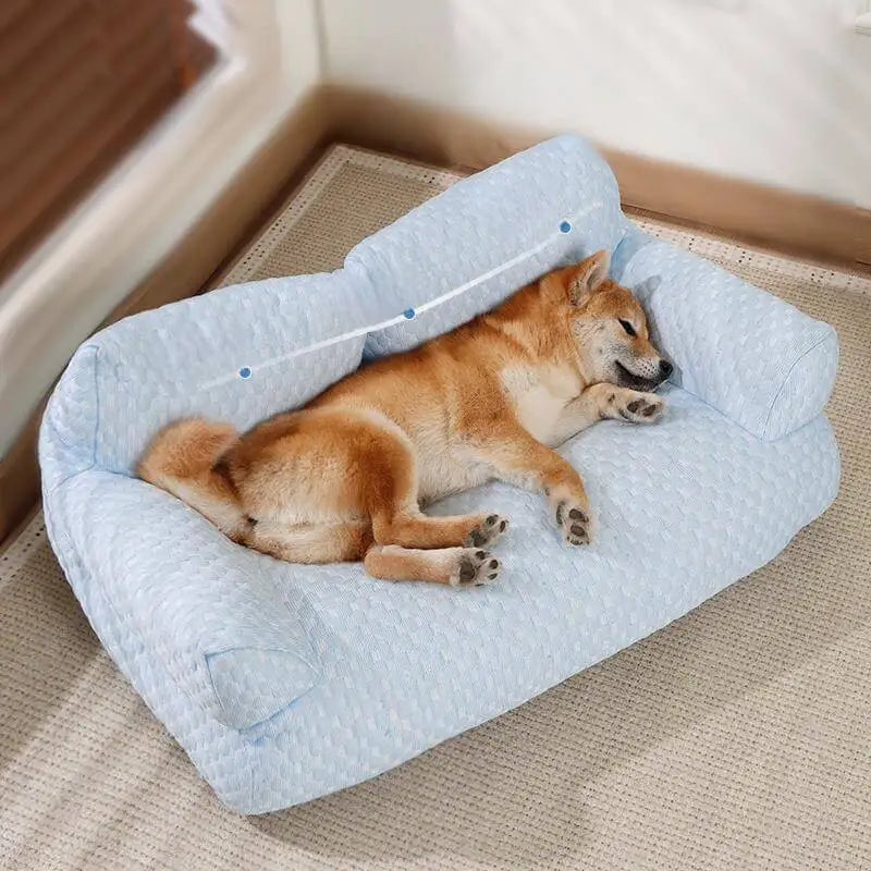 Factory Wholesale Custom Ice Silk Cooling Pet Bed Breathable Washable Dog Cat Sofa Couch Bed With Pillows Dog Accessories