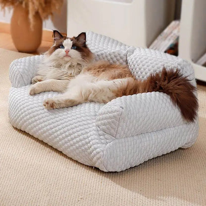 Factory Wholesale Custom Ice Silk Cooling Pet Bed Breathable Washable Dog Cat Sofa Couch Bed With Pillows Dog Accessories
