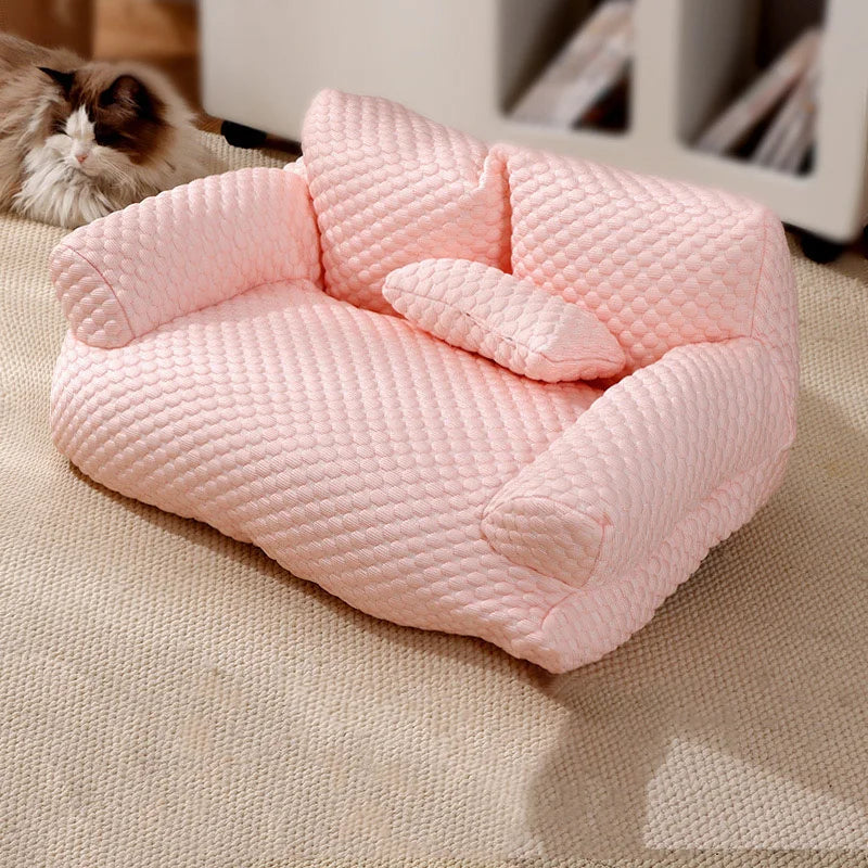 Factory Wholesale Custom Ice Silk Cooling Pet Bed Breathable Washable Dog Cat Sofa Couch Bed With Pillows Dog Accessories