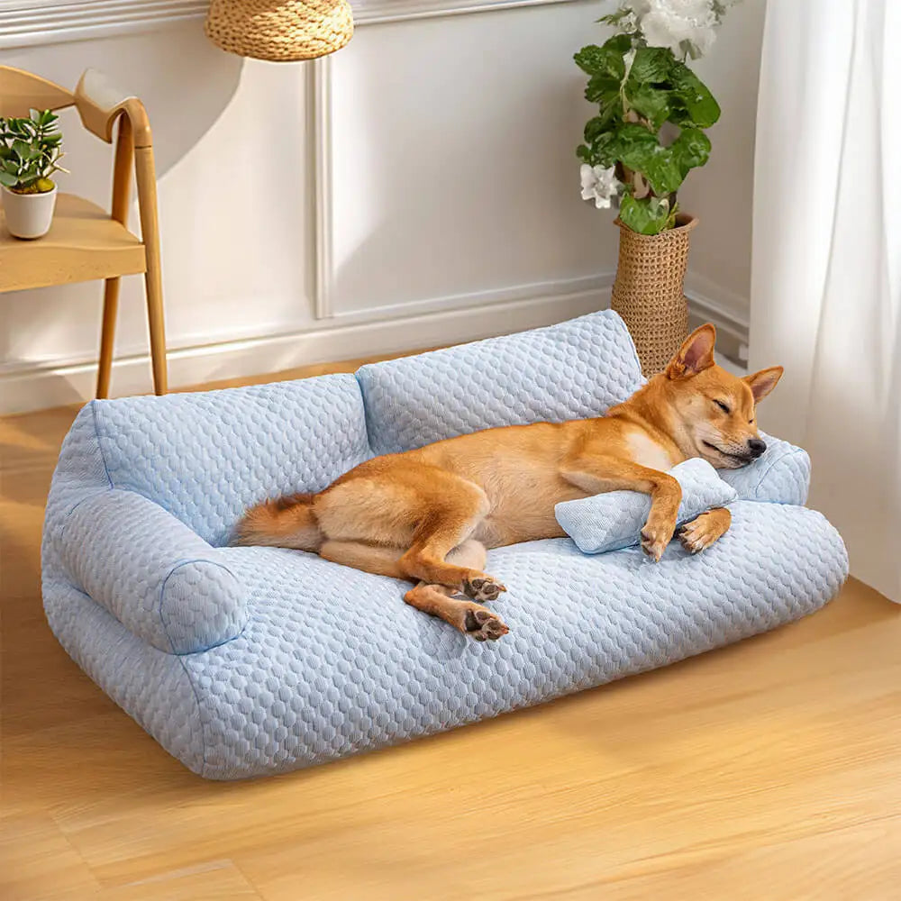 Factory Wholesale Custom Ice Silk Cooling Pet Bed Breathable Washable Dog Cat Sofa Couch Bed With Pillows Dog Accessories
