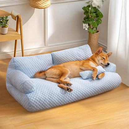 Factory Wholesale Custom Ice Silk Cooling Pet Bed Breathable Washable Dog Cat Sofa Couch Bed With Pillows Dog Accessories