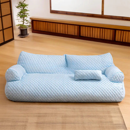 Factory Wholesale Custom Ice Silk Cooling Pet Bed Breathable Washable Dog Cat Sofa Couch Bed With Pillows Dog Accessories