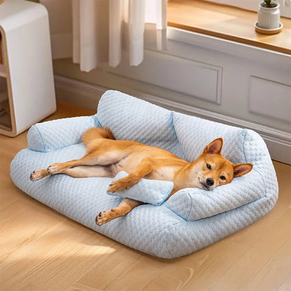 Factory Wholesale Custom Ice Silk Cooling Pet Bed Breathable Washable Dog Cat Sofa Couch Bed With Pillows Dog Accessories