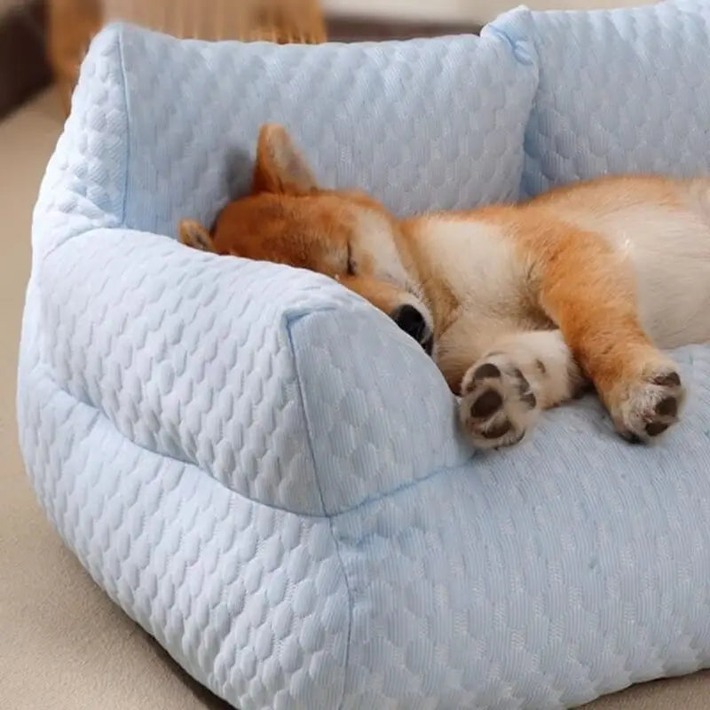 Factory Wholesale Custom Ice Silk Cooling Pet Bed Breathable Washable Dog Cat Sofa Couch Bed With Pillows Dog Accessories