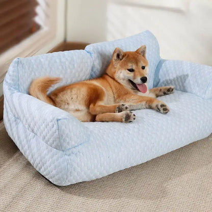 Factory Wholesale Custom Ice Silk Cooling Pet Bed Breathable Washable Dog Cat Sofa Couch Bed With Pillows Dog Accessories