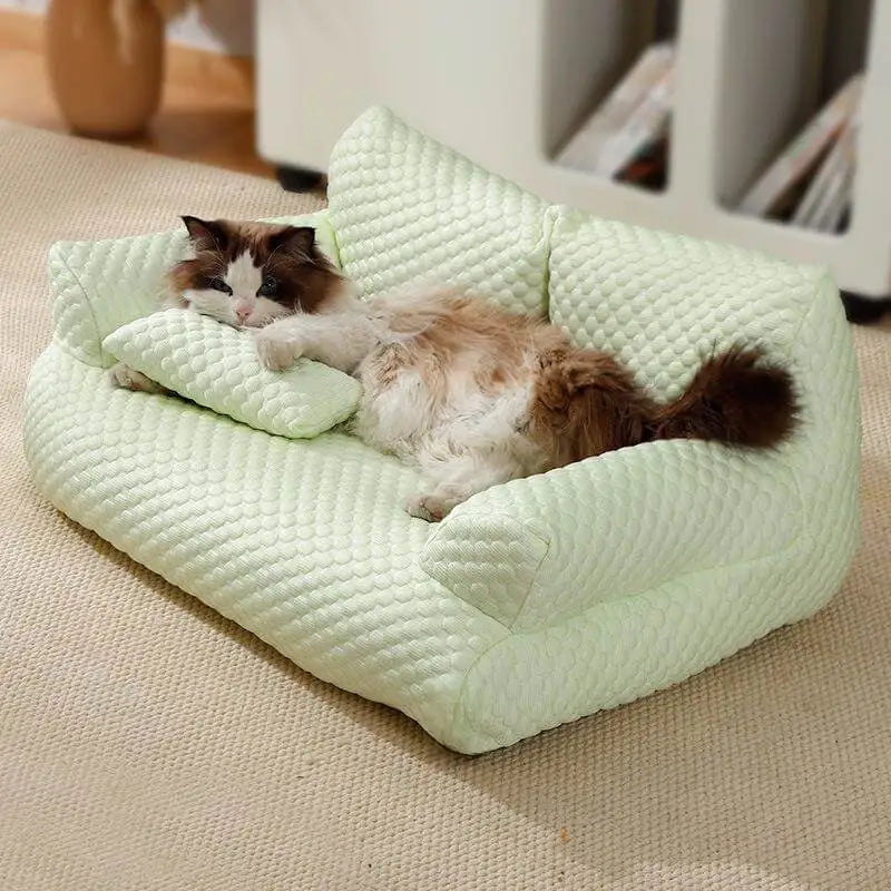 Factory Wholesale Custom Ice Silk Cooling Pet Bed Breathable Washable Dog Cat Sofa Couch Bed With Pillows Dog Accessories