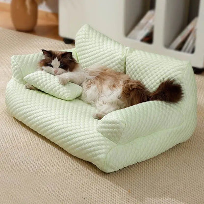 Factory Wholesale Custom Ice Silk Cooling Pet Bed Breathable Washable Dog Cat Sofa Couch Bed With Pillows Dog Accessories